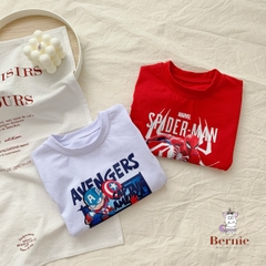 Áo thun ngắn tay BERNIE cotton 4 chiều siêu nhân phối màu trắng đỏ cho bé trai bé gái 8 đến 25kg