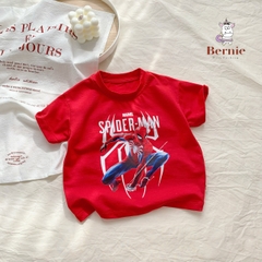 Áo thun ngắn tay BERNIE cotton 4 chiều siêu nhân phối màu trắng đỏ cho bé trai bé gái 8 đến 25kg
