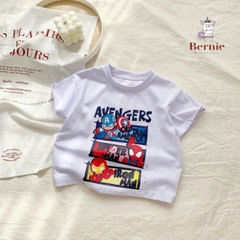 Áo thun ngắn tay BERNIE cotton 4 chiều siêu nhân phối màu trắng đỏ cho bé trai bé gái 8 đến 25kg