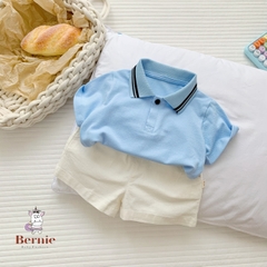Bộ tay ngắn thun polo sọc kèm quần short trắng bé trai phong cách Hàn quốc size 1 tới 7 tuổi BERNIE
