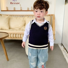 Áo khoác gile len 4 màu họa tiết thêu ngực phong cách hàn quốc cho bé trai 1 đến 7 tuổi BERNIE 24A018