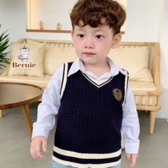 Áo khoác gile len 4 màu họa tiết thêu ngực phong cách hàn quốc cho bé trai 1 đến 7 tuổi BERNIE 24A018