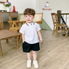 Bộ tay ngắn thun polo sọc kèm quần short trắng bé trai phong cách Hàn quốc size 1 tới 7 tuổi BERNIE
