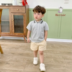 Bộ tay ngắn thun polo sọc kèm quần short trắng bé trai phong cách Hàn quốc size 1 tới 7 tuổi BERNIE