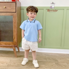 Bộ tay ngắn thun polo sọc kèm quần short trắng bé trai phong cách Hàn quốc size 1 tới 7 tuổi BERNIE