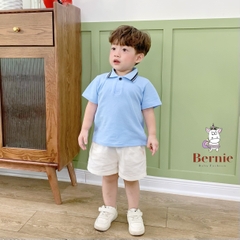 Bộ tay ngắn thun polo sọc kèm quần short trắng bé trai phong cách Hàn quốc size 1 tới 7 tuổi BERNIE