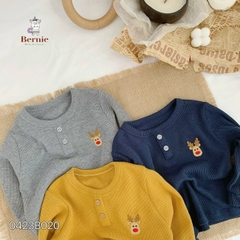 Set bộ quần áo thun dài tay cho bé trai bé gái thêu tuần lộc phong cách hàn quốc bé 1 đến 7 tuổi BERNIE