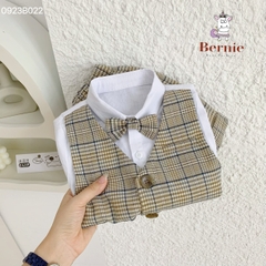 Set bộ quần áo vest set sơ mi ngắn tay công tử bé trai đính nơ rời mặc sinh nhật đi chơi đi tiệc 1 đến 7 tuổi BERNIE