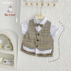 Set bộ quần áo vest set sơ mi ngắn tay công tử bé trai đính nơ rời mặc sinh nhật đi chơi đi tiệc 1 đến 7 tuổi BERNIE