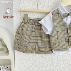 Set bộ quần áo vest set sơ mi ngắn tay công tử bé trai đính nơ rời mặc sinh nhật đi chơi đi tiệc 1 đến 7 tuổi BERNIE