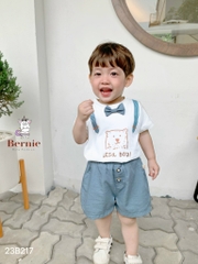 Set bộ quần áo thun ngắn tay công tử đính nơ cho bé trai kiểu hàn quốc mặc sinh nhật thôi nôi 1 đến 7 tuổi BERNIE