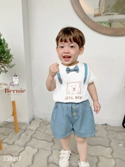 Set bộ quần áo thun ngắn tay công tử đính nơ cho bé trai kiểu hàn quốc mặc sinh nhật thôi nôi 1 đến 7 tuổi BERNIE