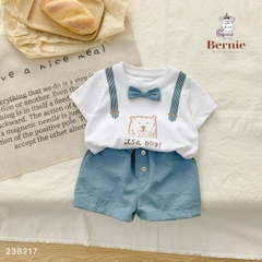 Set bộ quần áo thun ngắn tay công tử đính nơ cho bé trai kiểu hàn quốc mặc sinh nhật thôi nôi 1 đến 7 tuổi BERNIE