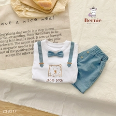 Set bộ quần áo thun ngắn tay công tử đính nơ cho bé trai kiểu hàn quốc mặc sinh nhật thôi nôi 1 đến 7 tuổi BERNIE
