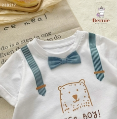 Set bộ quần áo thun ngắn tay công tử đính nơ cho bé trai kiểu hàn quốc mặc sinh nhật thôi nôi 1 đến 7 tuổi BERNIE
