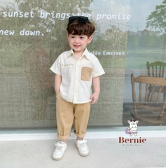 Set bộ đồ quần áo sơ mi cho bé trai phong cách hàn quốc sành điệu áo sơ mi ngắn tay kèm quần dài kaki 1 đến 7 tuổi BERNIE