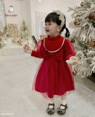 Váy đầm noel giáng sinh lễ tết màu đỏ đi tiệc cho bé gái dáng babydoll nhung mềm BERNIE 1 đến 7 tuổi