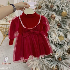 Váy đầm noel giáng sinh lễ tết màu đỏ đi tiệc cho bé gái dáng babydoll nhung mềm BERNIE 1 đến 7 tuổi