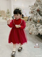 Váy đầm noel giáng sinh lễ tết màu đỏ đi tiệc cho bé gái dáng babydoll nhung mềm BERNIE 1 đến 7 tuổi