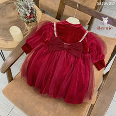 Váy đầm noel giáng sinh lễ tết màu đỏ đi tiệc cho bé gái dáng babydoll nhung mềm BERNIE 1 đến 7 tuổi
