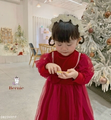 Váy đầm noel giáng sinh lễ tết màu đỏ đi tiệc cho bé gái dáng babydoll nhung mềm BERNIE 1 đến 7 tuổi