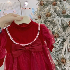 Váy đầm noel giáng sinh lễ tết màu đỏ đi tiệc cho bé gái dáng babydoll nhung mềm BERNIE 1 đến 7 tuổi