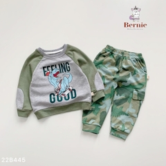 Set bộ thun dài tay bé trai chất nỉ da cá họa tiết khủng long loang màu phong cách 1 đến 7 tuổi BERNIE kids