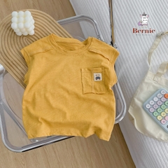 Áo tanktop cotton xược túi ngực thêu gấu dáng hàn quốc cho bé trai bé gái từ 9đến 24kg BERNIE 23A026