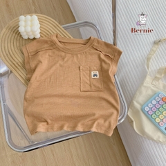 Áo tanktop cotton xược túi ngực thêu gấu dáng hàn quốc cho bé trai bé gái từ 9đến 24kg BERNIE 23A026
