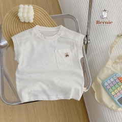 Áo tanktop cotton xược túi ngực thêu gấu dáng hàn quốc cho bé trai bé gái từ 9đến 24kg BERNIE 23A026