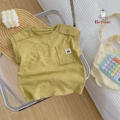 Áo tanktop cotton xược túi ngực thêu gấu dáng hàn quốc cho bé trai bé gái từ 9đến 24kg BERNIE 23A026