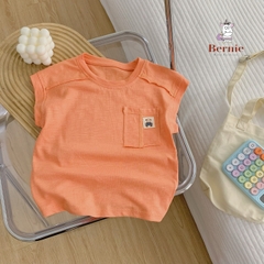 Áo tanktop cotton xược túi ngực thêu gấu dáng hàn quốc cho bé trai bé gái từ 9đến 24kg BERNIE 23A026