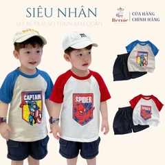 Set bộ cho bé trai in hình siêu nhân áo thun zaclang và quần short ngắn cho bé từ 1 đến 7 tuổi BERNIE 1123B025