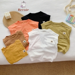 Áo tanktop cotton xược túi ngực thêu gấu dáng hàn quốc cho bé trai bé gái từ 9đến 24kg BERNIE 23A026