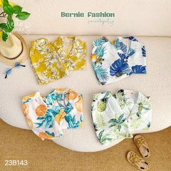 Set sơ mi đũi ngắn tay cho bé trai bé gái đi biển nhiều họa tiết bộ quần áo đi chơi sành điệu 1 đến 7 tuổi BERNIE