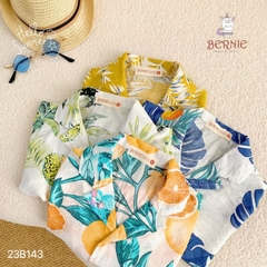 Set sơ mi đũi ngắn tay cho bé trai bé gái đi biển nhiều họa tiết bộ quần áo đi chơi sành điệu 1 đến 7 tuổi BERNIE