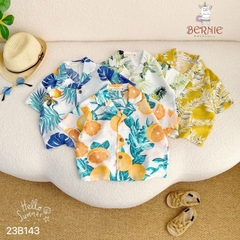 Set sơ mi đũi ngắn tay cho bé trai bé gái đi biển nhiều họa tiết bộ quần áo đi chơi sành điệu 1 đến 7 tuổi BERNIE