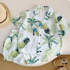 Set sơ mi đũi ngắn tay cho bé trai bé gái đi biển nhiều họa tiết bộ quần áo đi chơi sành điệu 1 đến 7 tuổi BERNIE