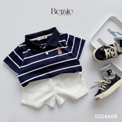 Bộ thun tay ngắn bộ polo sọc kèm quần short trắng bé trai phong cách Hàn quốc size 1 tới 7 tuổi BERNIE