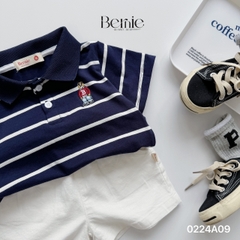 Bộ thun tay ngắn bộ polo sọc kèm quần short trắng bé trai phong cách Hàn quốc size 1 tới 7 tuổi BERNIE