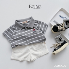 Bộ thun tay ngắn bộ polo sọc kèm quần short trắng bé trai phong cách Hàn quốc size 1 tới 7 tuổi BERNIE