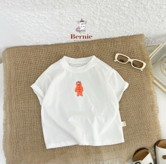 Set đồ thun đi chơi bé trai bé gái áo trắng thun cotton in gấu kèm quần kaki ngắn đen 1 đến 7 tuổi BERNIE