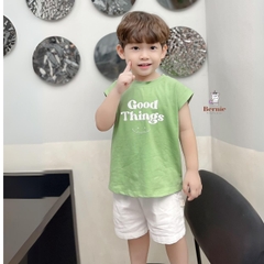Bộ quần áo thun tanktop ba lỗ kèm quần ngắn kaki bé trai phong cách hàn quốc 1 tới 7 tuổi BERNIE Goodthings