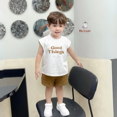 Bộ quần áo thun tanktop ba lỗ kèm quần ngắn kaki bé trai phong cách hàn quốc 1 tới 7 tuổi BERNIE Goodthings