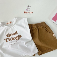 Bộ quần áo thun tanktop ba lỗ kèm quần ngắn kaki bé trai phong cách hàn quốc 1 tới 7 tuổi BERNIE Goodthings