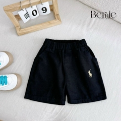 Quần short kaki lửng ngố cho bé trai màu đen rêu be cam thêu khủng long ngựa từ 1 đến 7 tuổi BERNIE