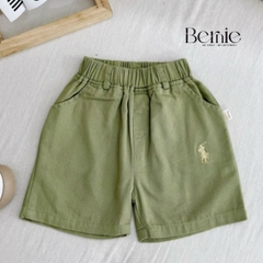 Quần short kaki lửng ngố cho bé trai màu đen rêu be cam thêu khủng long ngựa từ 1 đến 7 tuổi BERNIE