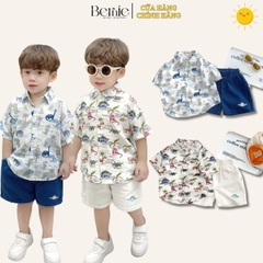 Set bộ quần áo sơ mi họa tiết khủng long kèm quần kaki ngắn cho bé trai 1 đến 7 tuổi phong cách hàn quốc BERNIE 0324B05