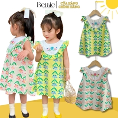 Váy chữ A yếm ngực thêu hoa viền bèo cho bé gái đi chơi đi học size 9kg tới 25kg BERNIE 23V015