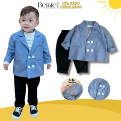 Set bộ vest bé trai 4 khuy màu xanh kèm quần dài phong cách hàn quốc cho bé 9 đến 25kg BERNIE 22A190